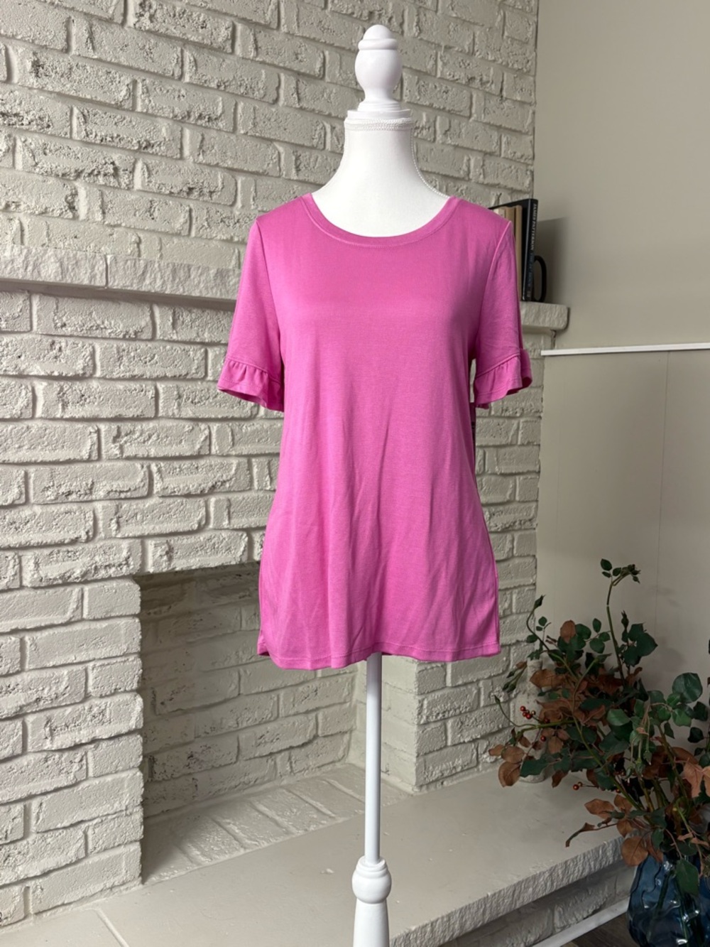 Tribal-NWT-Pink Short Sleeve Ruffle Tee Size Medium